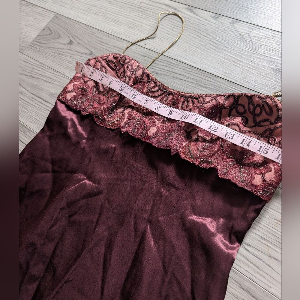 Vintage Laundry By Shelli Segal 1995 Embroidered Leaf Formal Burgundy Dress 10 - Picture 4 of 15